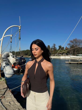 kahverengi şık bluz