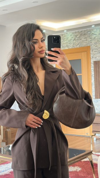 Kahve Kuşaklı Pantolon Takımı