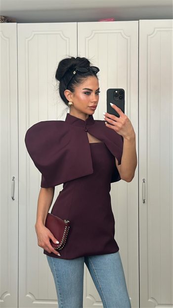 balon kol detaylı dik yaka bluz