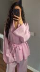 Luna Keten Dokulu Kimono Takım – Toz Pembe