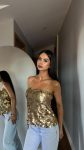 Gold Payet İşlemeli Askılı Bluz