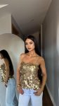 Gold Payet İşlemeli Askılı Bluz